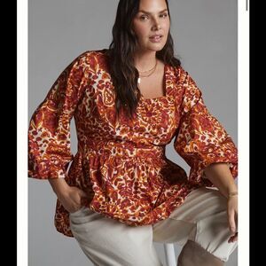 Anthropologie Floral Tie-Back Blouse